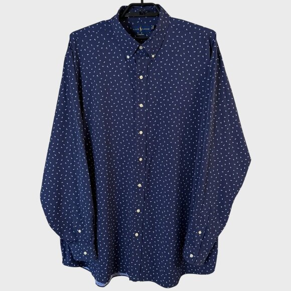 Ralph Lauren Performance Geometric Button-Down Dress Shirt Blue Men's Size 2XLT - Picture 1 of 12